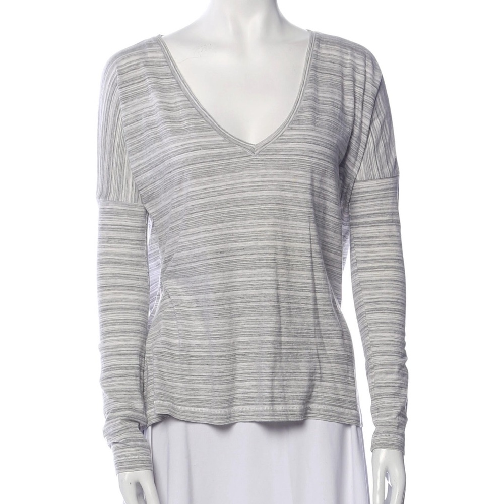 Rag & Bone Gray and White Ribbed Long Sleeve Blouse
